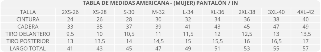 tabla de tallas de pantalones para mujer